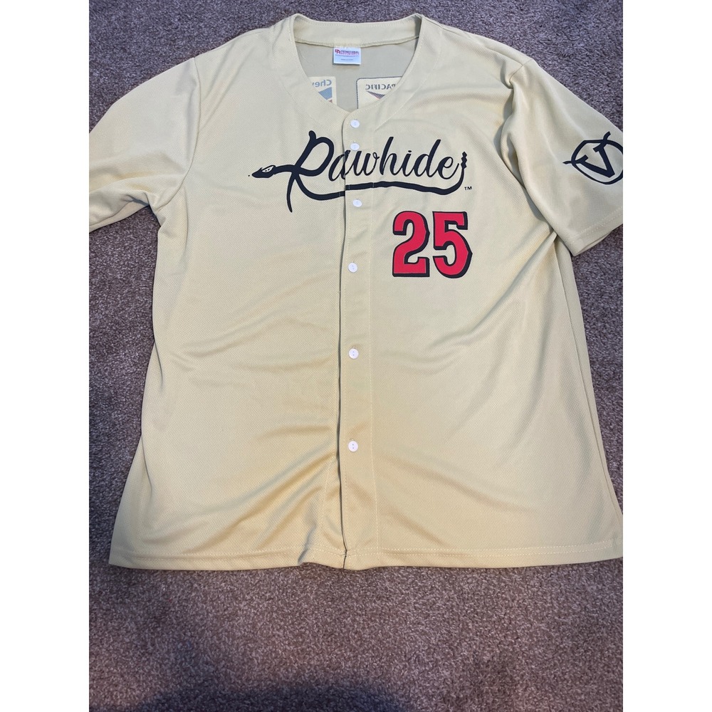 Baseball Jersey Rawhide 25 Adult XL Yellow Polyester Button Up Sports
